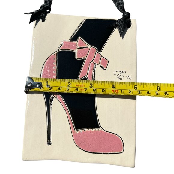 JOLINDA LINDEN STONEWARE Hanging Plaque 'En Vogue' Stiletto Heels Pink 5" x 7" - Picture 8 of 8